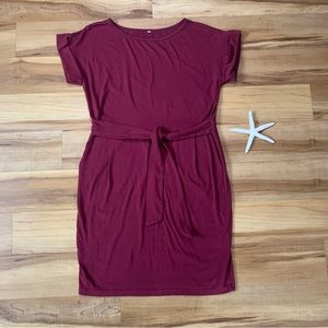 Women’s Maroon Tie Sheath Dress, Size Small